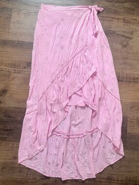 Pink High Low Skirt XS Flowy Costal Cowgirl Boho Maxi Festival Hippie Hi Lo